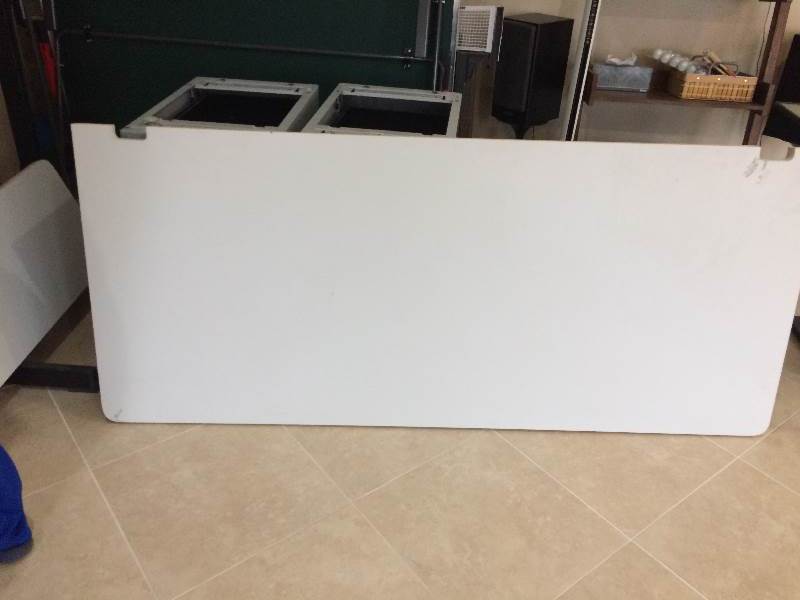 lot 45 image: Large & Long L Shape Medical Clinic Office Cubicle Workstation Desk With Full & Half Size Fabric Panels & 2 - 3 Drawer Filing Cabinets - Has Been Disassembled - Like New Condition