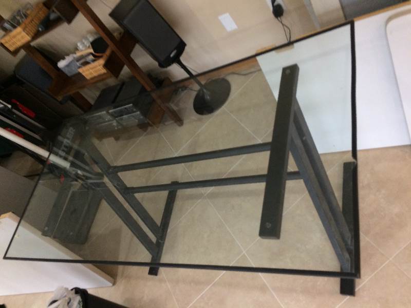 lot 48 image: Contemporary Minimalist Heavy Duty Large Glass Top Executive Office Desk With Black Trim - Nice Condition