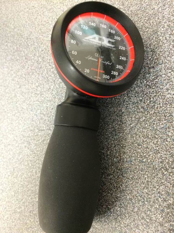 lot 68 image: Medical Clinic ADC Diagnostix Palm Aneroid Sphygmomanometer Blood Pressure Monitor Without Arm Wrap - RedBlack - Excellent Condition