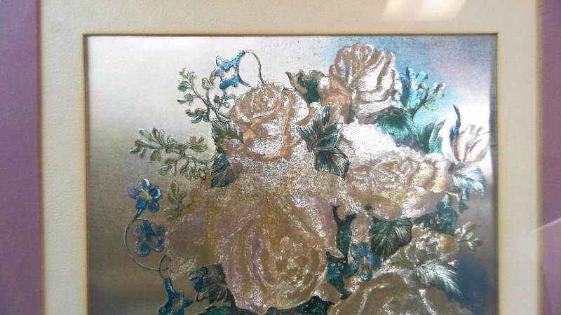 lot 627 image: Marilyn Ward Framed Flower Foil Art Piece