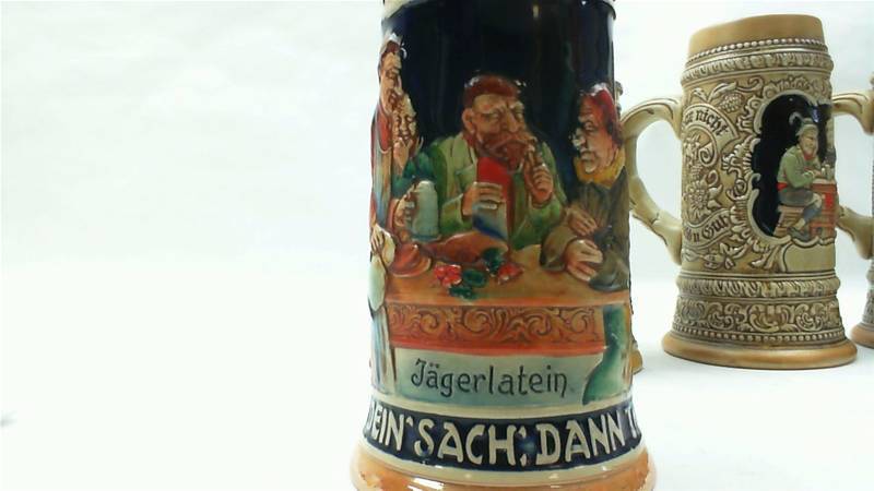 lot 25 image: Set of 4 German Style Beer Steins Drink Mugs, Made in Brazil and Western Germany