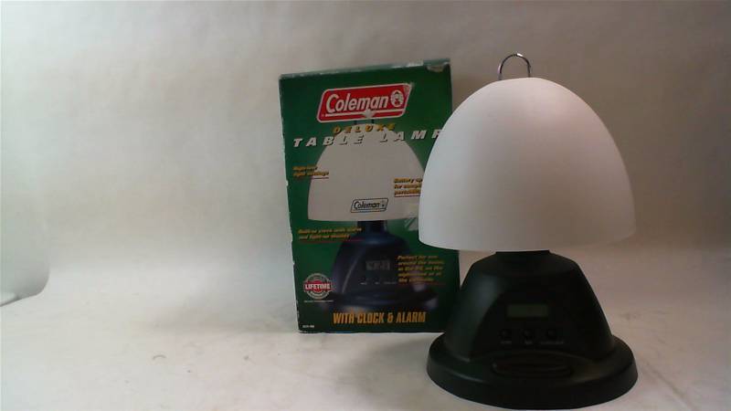 lot 457 image: Coleman deluxe table lamp battery operated high-low settings alarm clock light up display home RV camping