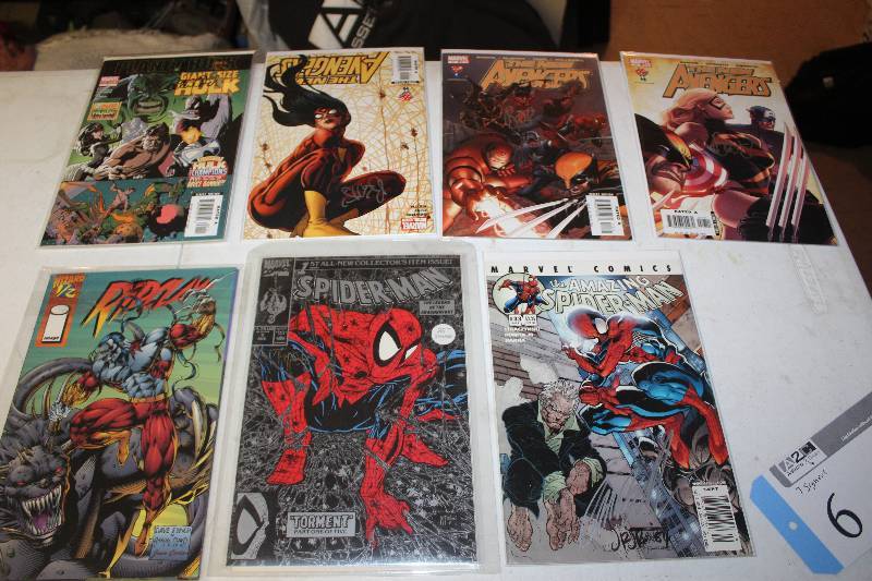 lot 6 image: Lot of (7) Signed Marvel, DC Comics Spider-man, Avengers, Hulk Comic Books w Certificate of Authenticity