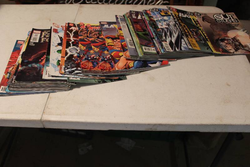 lot 130 image: Lot of (56) DC Comics Batman, Outsiders, Infinite Crisis, Justice League, X-Men, Hulk, Avengers, Fantastic 4, House of M, Captain America, Superman, Spawn, GIJoe, Batman, Avengers, X-Force, And More Comic Books