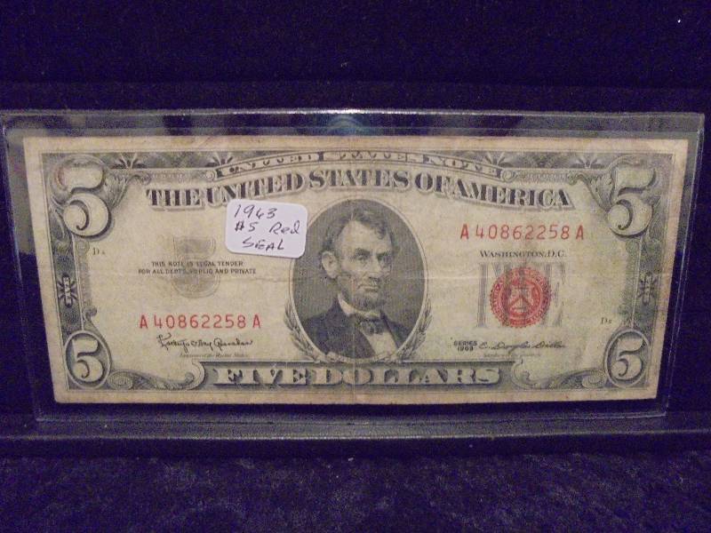 1963 $5 Note, Red Seal