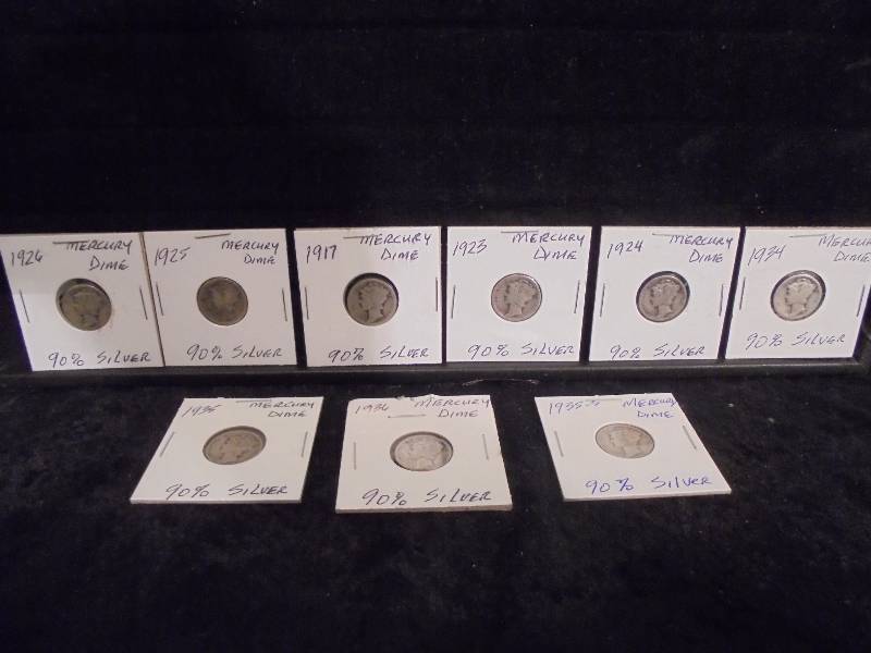 Lot - Mercury Dimes, 1926, 1925,1917, 1923,1924, 1934, 1935, 1935S, 1936