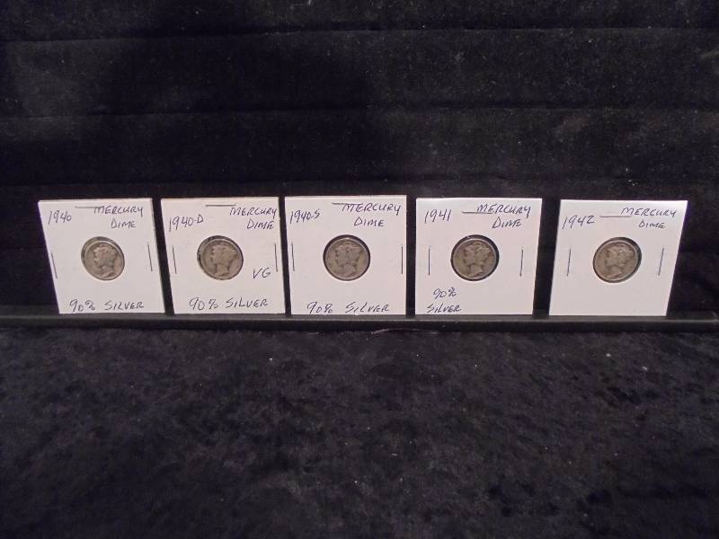 Lot - Mercury Dimes, 1940, 1940D, 1940S, 1941, 1942