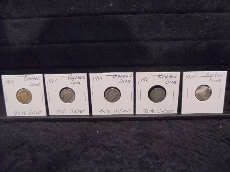 Lot - Barber Dimes, 1904, 1902, 1901,1898, 1904