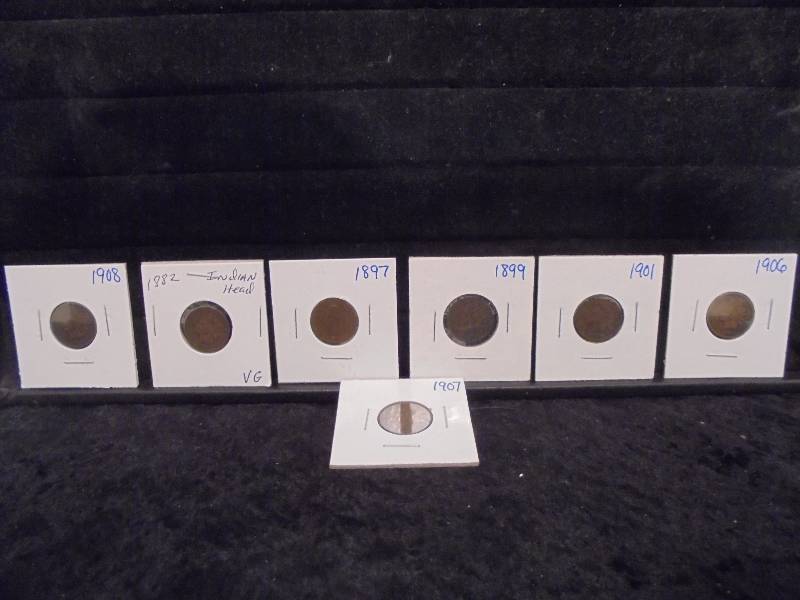 Lot - Indian Head Pennies, 1882, 1897, 1899, 1901, 1906, 1907, 1908