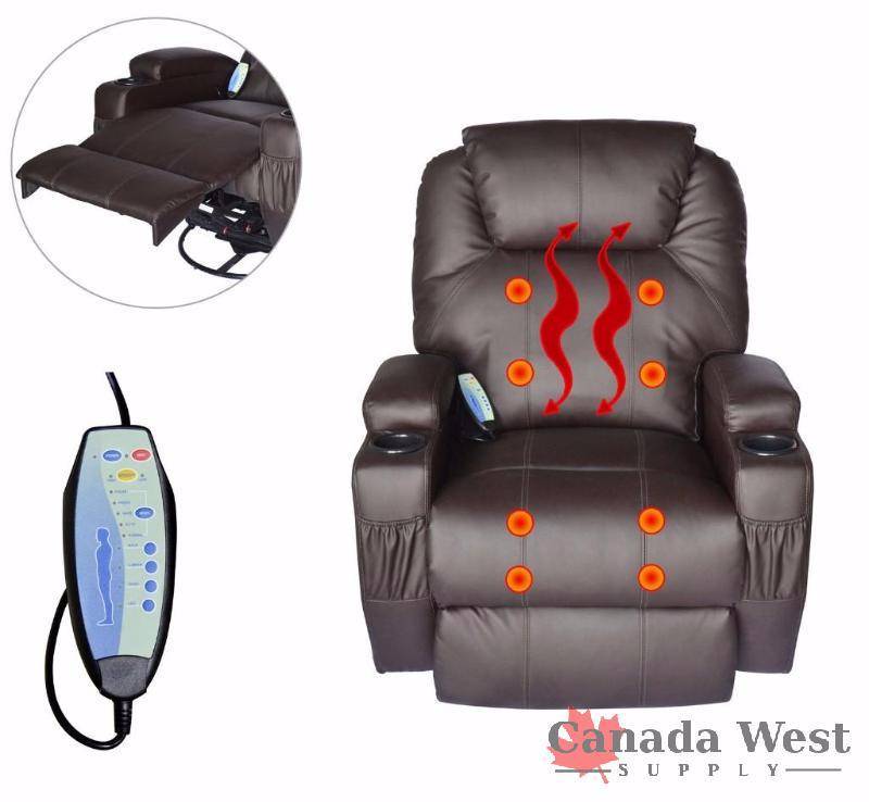 UNUSED HEATED MASSAGE RECLINER SWIVEL CHAIR WITH REMOTE CONTROL BROWN