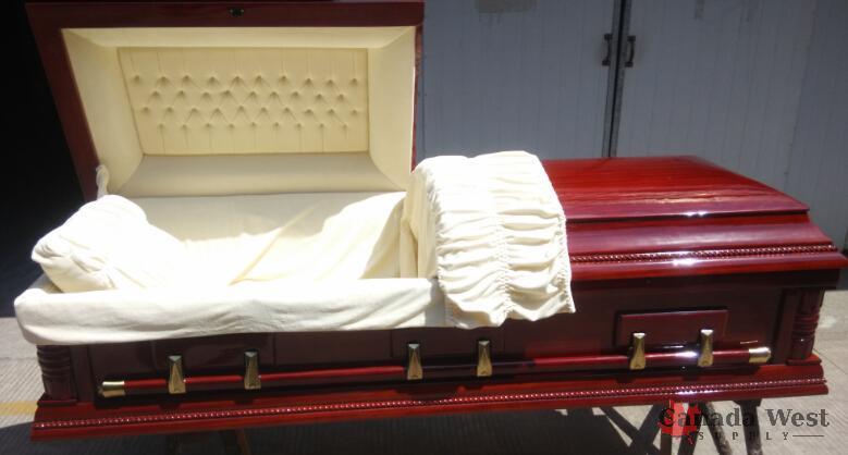 NEW SOLID WOOD (POPLAR) CASKET WITH MAHOGANY FINISH