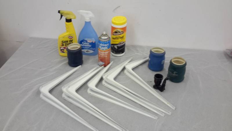 Cleaning products, cozies, shelf brackets, and dcor