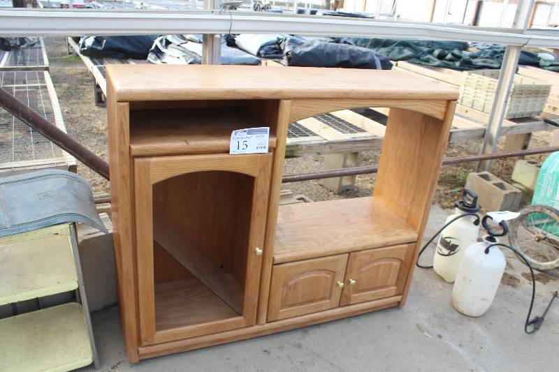 lot 15 image: 3-Door 2-Shelf Wood Entertainment Center