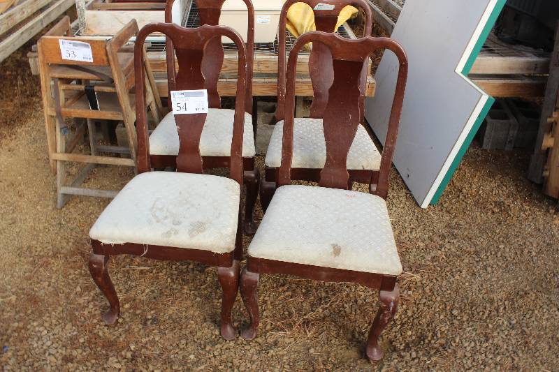 lot 54 image: Lot of (4) Padded Seat Wood Dining Chairs