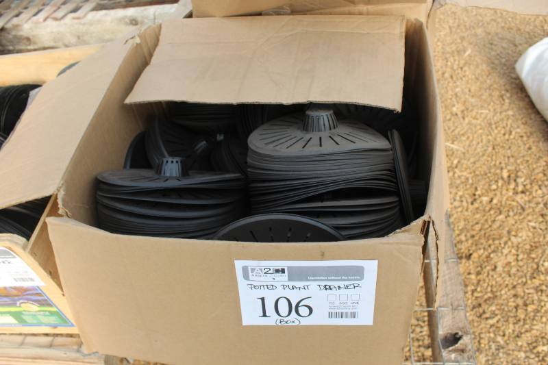 lot 106 image: Box Lot of Plastic Potted Plant Drainers