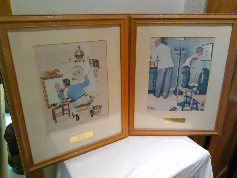 lot 18 image: Norman Rockwell Prints (2), framed, matted title Self Portrait and Visiting the Doctor