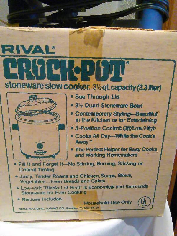 lot 60 image: Misc. Household, Rival Crockpot new in box, Vintage mixer, and Honeywell Fan
