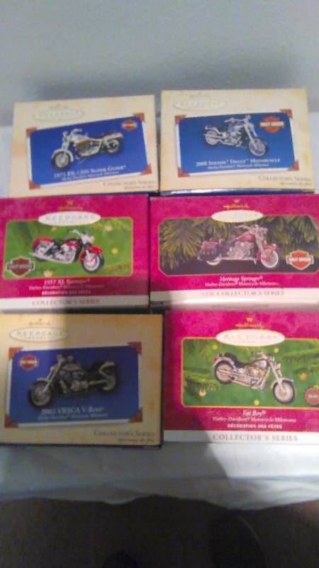 lot 116 image: Hallmark Collectible Ornaments (6) Harley Davidson, Christmas