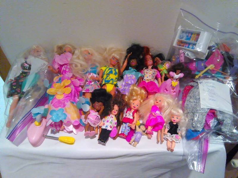 lot 129 image: Barbies (6) and many others (8) Furniture and clothing