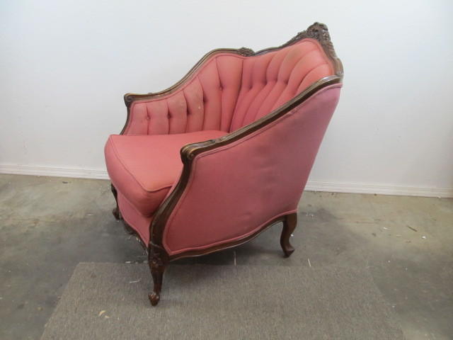 lot 1 image: Antique Carved Tufted Club Chair