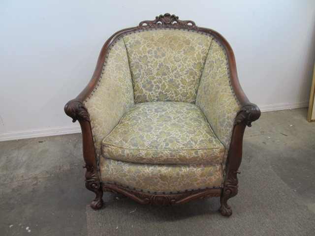 lot 2 image: Antique Finely Carved Tufted Club Chair