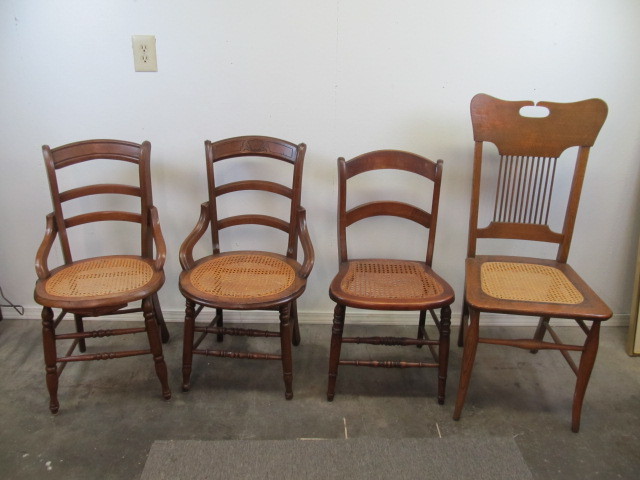 lot 4 image: 4 Antique Cane Seat Accent Chairs