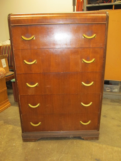 lot 10 image: Vintage Deco Waterfall Tall Dresser
