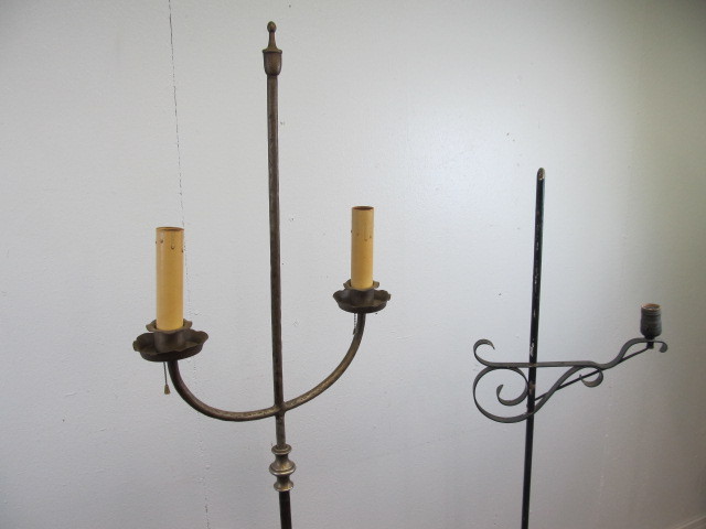 lot 12 image: 2 Antique Gothic Wrought Iron Floor Lamps