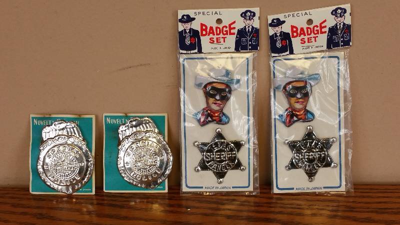 lot 81 image: (4) Vintage Japanese Lone Ranger Pins & Badges & Special Police