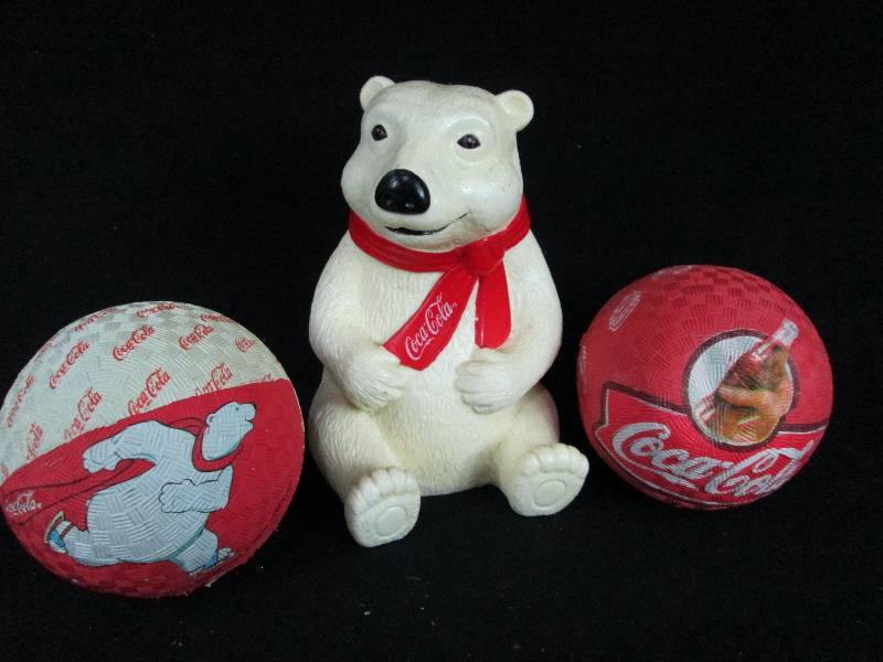 lot 45 image: Coca Cola Coin Bank & Basketballs