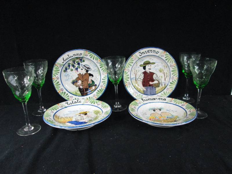 lot 147 image: Italy Plates & Green Glass Wear