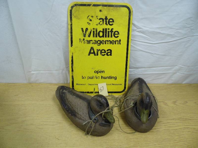 2 Duck Decoys & Sign