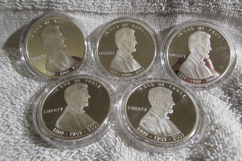 2009 LINCOLN HEAD  COLORIZED OBAMA COMMEMORATIVE 5 COIN SET