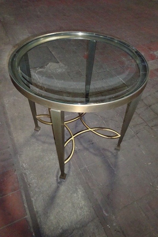 Metal glass round end table