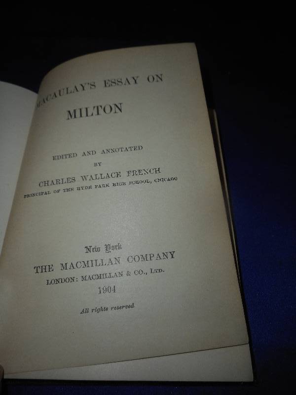 MACAULAYS ESSAY ON MILTON