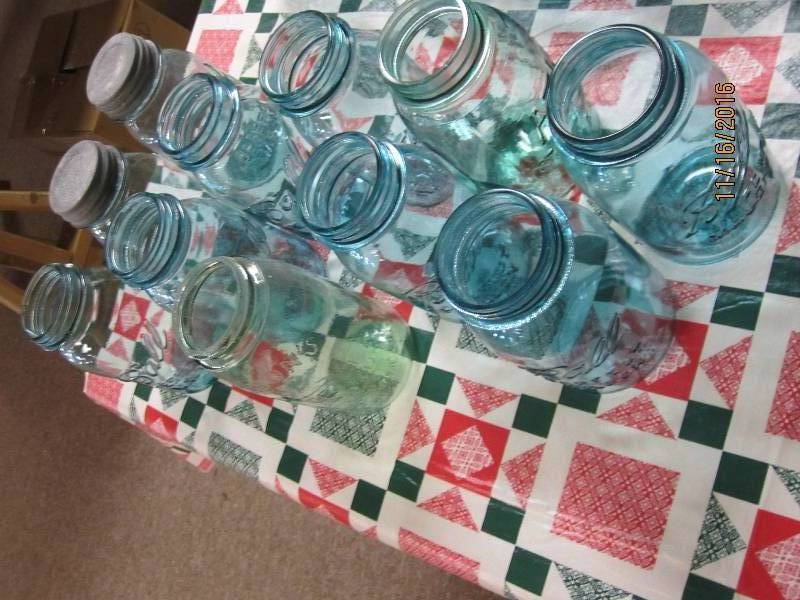 Lot of blue Ball mason jars, quarts...