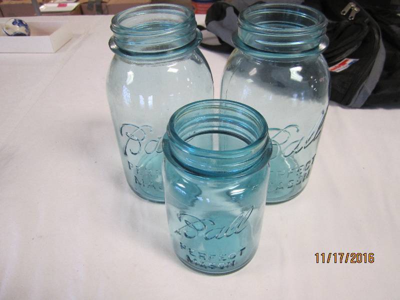 Lot of blue Ball mason jars...