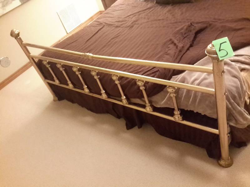 King Size Brass Bed Frame.  Headboard, Footboard and side rails. Mattress and box springs (if you want).