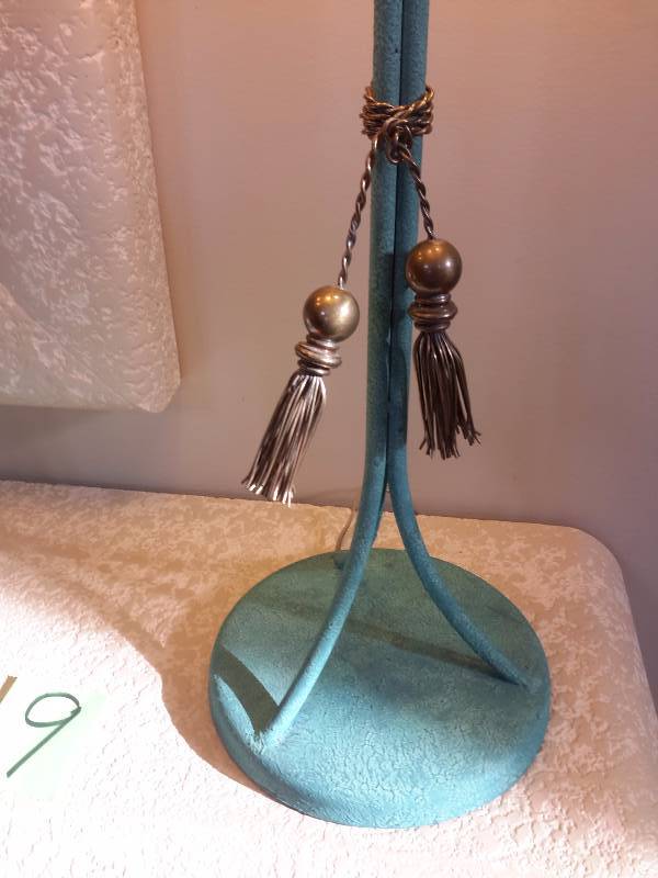 2 Elegant Brass and Painted Metal Lamps.  Aqua Color