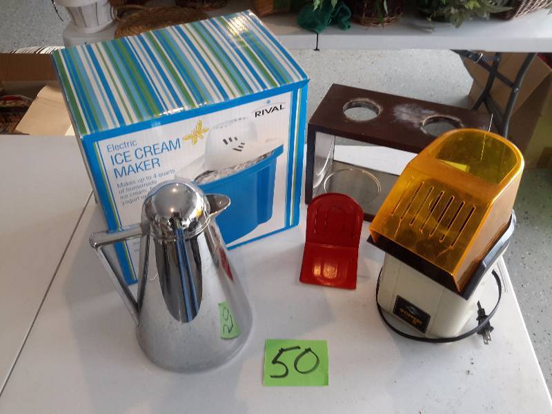 Ice Cream maker, Pop Corn popper, Coffee pot and other items as shown