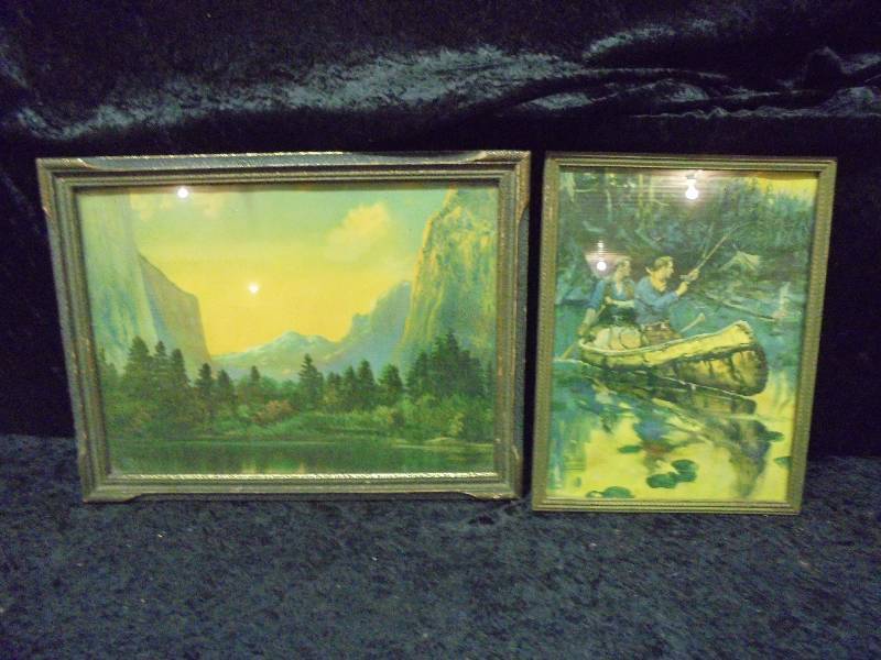 lot 48 image: Lot - (2) Vintage Pictures - Canoe, Mountains