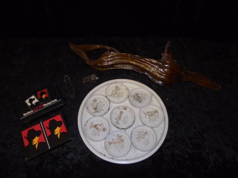 lot 42 image: Lot - Driftwood, Vintage Humorous Tray, Whistle, etc