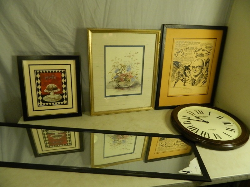 lot 124 image: Clock, Mirror, and Framed Pictures