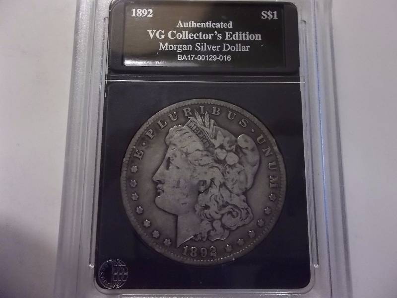 1892 S Morgan Silver Dollar VG Authenticated