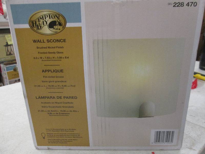 lot 198 image: hampton bay wall sconce brushed nic...