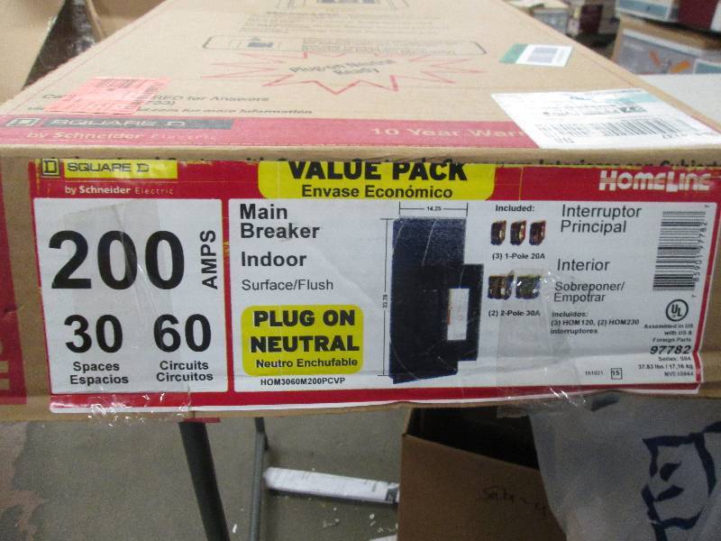 lot 266 image: Square D 200 amp indoor main breake...