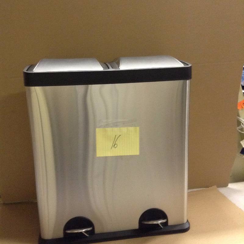 lot 16 image: Step N Sort 13-Gallon 2-Compartment Stainless Steel Trash and Recycling Bin Never Used