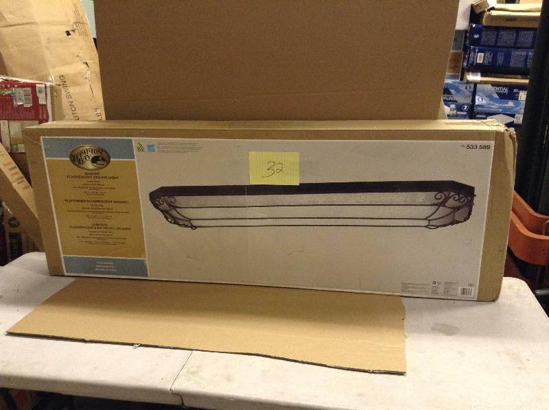 lot 32 image: Hampton Bay Saguro 4-Light Russet Fluorescent Ceiling Flushmount Never used