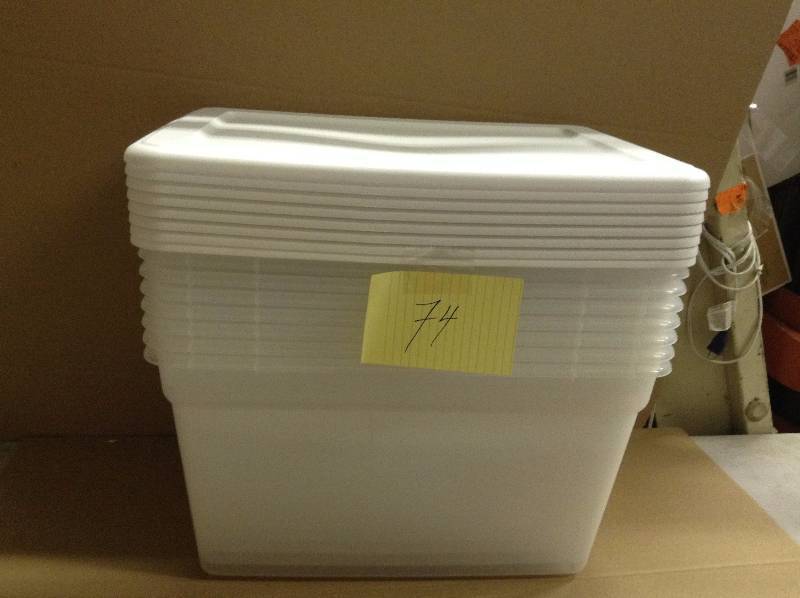 lot 74 image: Lot of 6 New Sterilite 58-Quart Storage Box