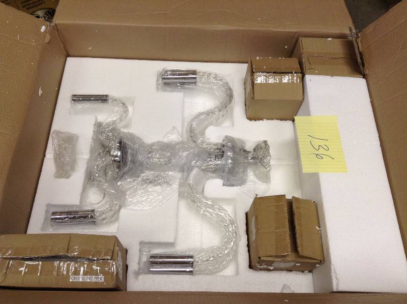 lot 136 image: Enchante 8-Light Crystal and Chrome Chandelier Never Used